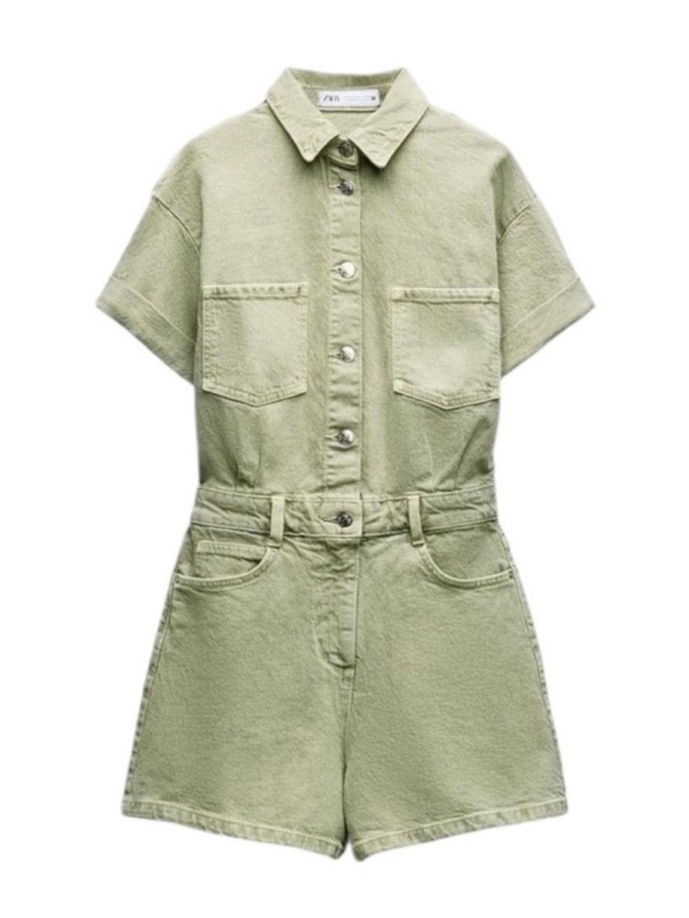 Zara Olive Green Short-Sleeve Utility Romper